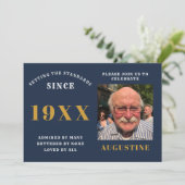 Invitation Anniversaire Modèle photo Elegant Chic Blue Gold (Debout devant)