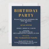Invitation Anniversaire Modèle photo Elegant Chic Blue Gold (Dos)