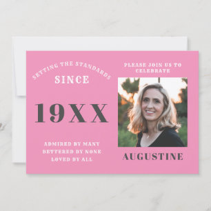 Invitation Anniversaire Modèle photo Élégant Chic Rose Grey
