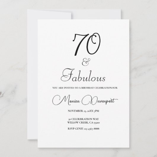 Invitation Anniversaire Moderne 70 ans et Fabuleux (Devant)
