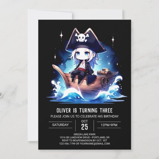 Invitation Anniversaire moderne adorable Pirate (Devant)