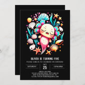 Invitation Anniversaire moderne Axolotl imprimable (Devant / Derrière)