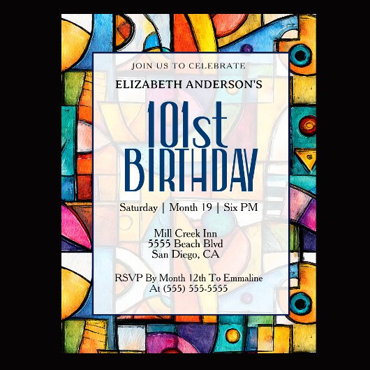 Invitation Anniversaire Moderne Cubiste 101 Ans