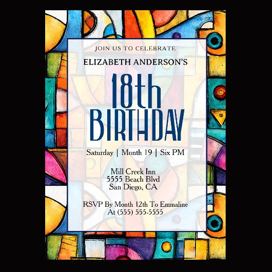 Invitation Anniversaire Moderne Cubiste 18 Ans
