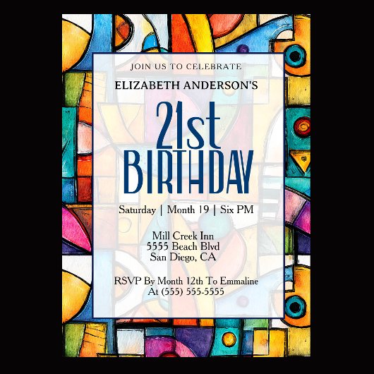Invitation Anniversaire Moderne Cubiste 21 Ans