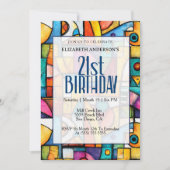 Invitation Anniversaire Moderne Cubiste 21 Ans (Devant)