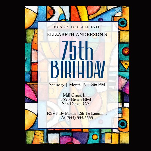 Invitation Anniversaire Moderne Cubiste 75 Ans