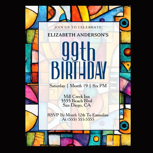 Invitation Anniversaire Moderne Cubiste 99 Ans
