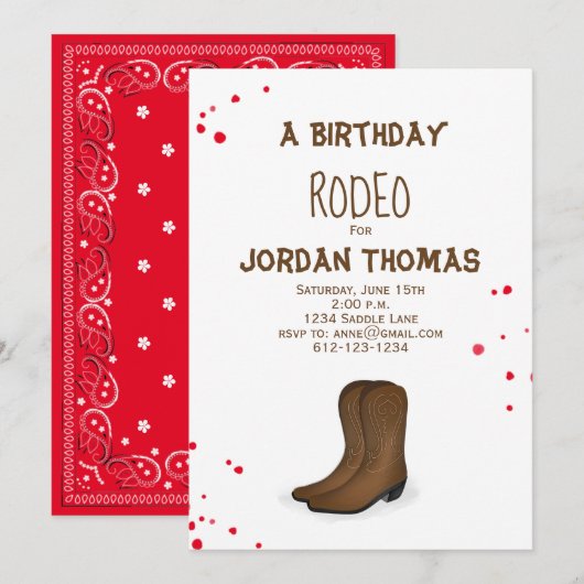 Invitation Anniversaire Moderne Cute Rouge Bandana Cowboy Bot (Devant / Derrière)