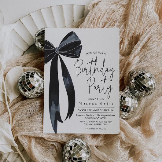 Invitation Anniversaire moderne de Black Bow