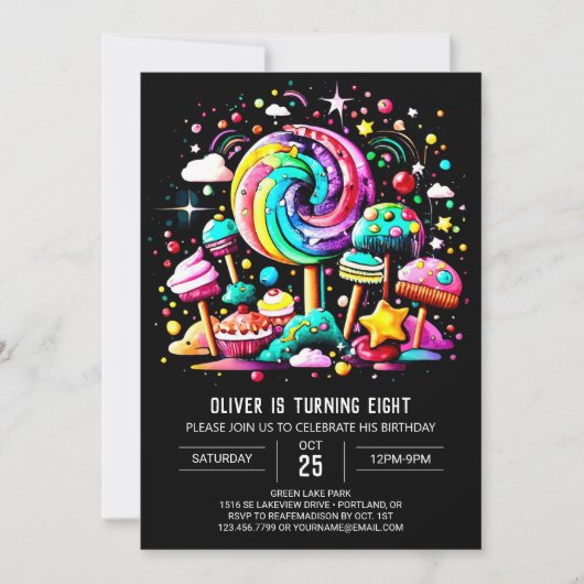 Invitation Anniversaire moderne de Candy Wonderland (Devant)