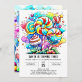Invitation Anniversaire moderne de Candyland (Devant / Derrière)