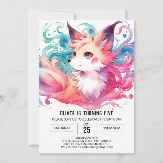 Invitation Anniversaire moderne de Fox (Devant)
