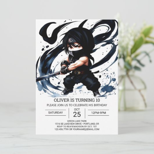 Invitation Anniversaire moderne de Ninja Scroll (Debout devant)