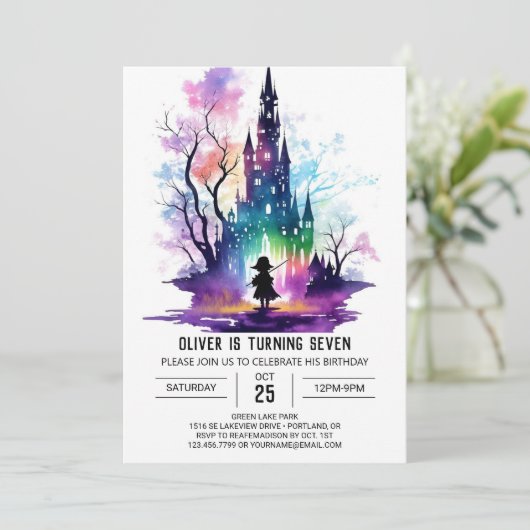 Invitation Anniversaire moderne de Wand Wielder (Debout devant)