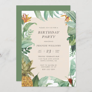 Invitation Anniversaire moderne des Feuilles de l'ananas et d