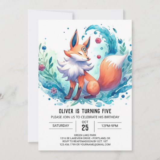 Invitation Anniversaire moderne du renard boisé (Devant)