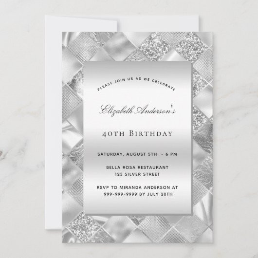 Invitation Anniversaire moderne élégant en argent (Devant)