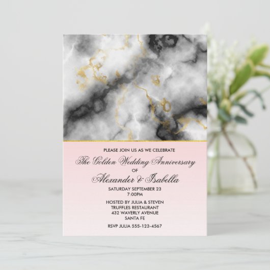 Invitation Anniversaire moderne en marbre gris blanc (Debout devant)