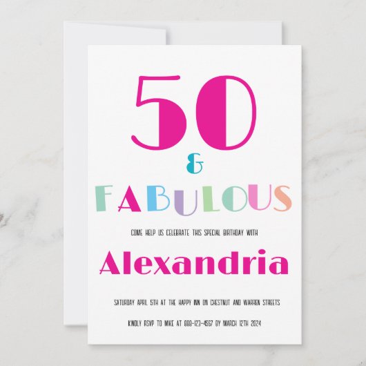 Invitation anniversaire moderne et colorée 50 ans (Devant)
