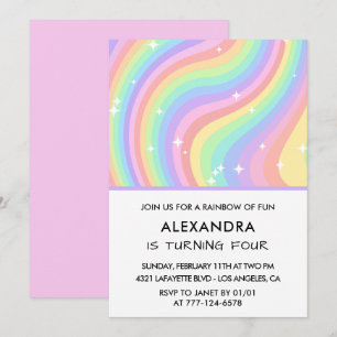 Invitation Anniversaire Moderne Fille Quatre Ans Arc-en-Ciel