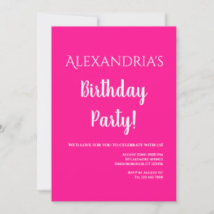 Invitation Anniversaire moderne Hot rose