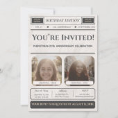 Invitation anniversaire moderne journal photo pers (Devant)