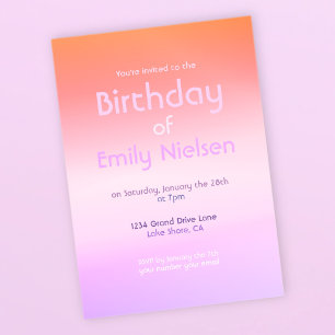 Invitation anniversaire moderne ombré coucher de s