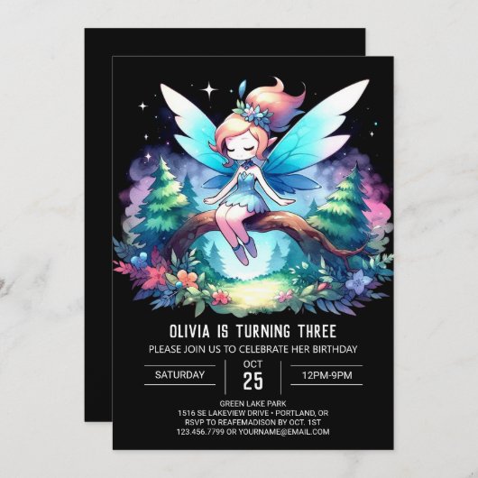 Invitation Anniversaire moderne Pastel Fairy (Devant / Derrière)