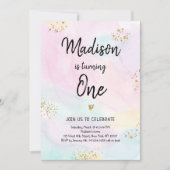 Invitation Anniversaire moderne Pastel Rainbow Pink Gold (Devant)