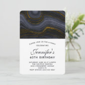 Invitation Anniversaire Moderne Pierre d'Agate Noire et Dorée (Debout devant)