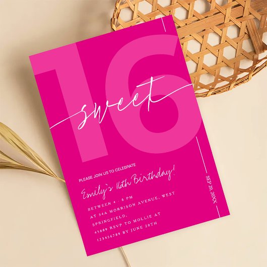 Invitation Anniversaire Moderne Rose 16 Ans
