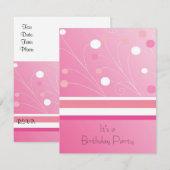 Invitation anniversaire moderne rose à rayures et (Devant / Derrière)