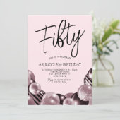 Invitation Anniversaire moderne rose et noir 50e (Debout devant)