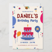 Invitation Anniversaire moderne rouge et bleu (Devant)