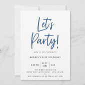 Invitation Anniversaire Moderne Script Bleu Faisons la Fête (Devant)