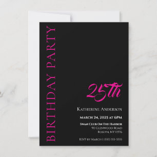 Invitation Anniversaire moderne simple noir blanc et rose