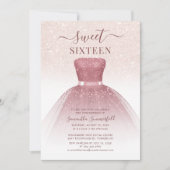 Invitation Anniversaire Moderne Sweet 16 Rose Gold Script Pai (Devant)