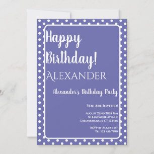 Invitation Anniversaire moderne violet Périwinkle Pois