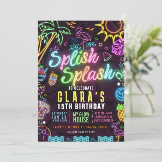 Invitation anniversaire modifiable 15 ans Splish S (Debout devant)