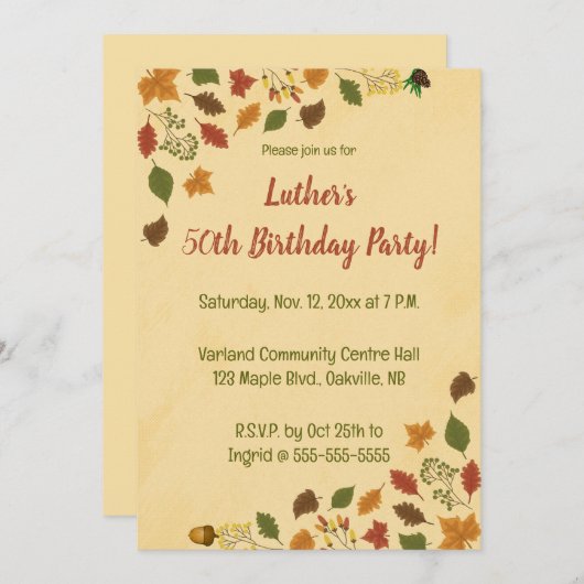 Invitation Anniversaire Modifiable d'Automne (Devant / Derrière)