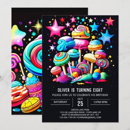 Invitation Anniversaire modifiable de Candyland (Devant / Derrière)