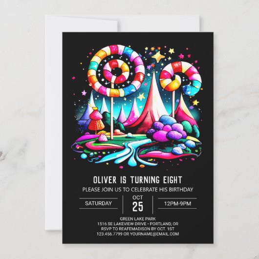 Invitation Anniversaire modifiable de Candyland moderne (Devant)