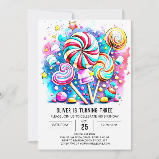 Invitation Anniversaire modifiable de Candyland moderne (Devant)