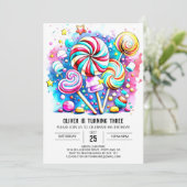 Invitation Anniversaire modifiable de Candyland moderne (Debout devant)