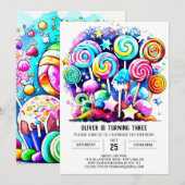 Invitation Anniversaire modifiable de Cute Candyland (Devant / Derrière)