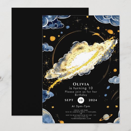 Invitation Anniversaire modifiable de la comète (Devant / Derrière)