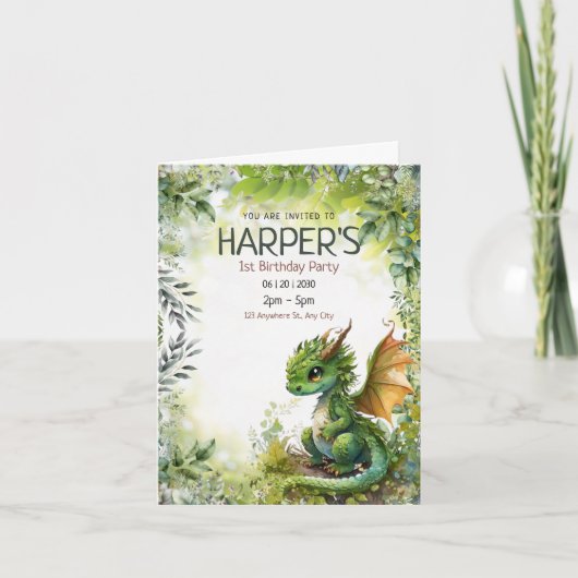 Invitation anniversaire modifiable Dragon 1er anni (Devant)