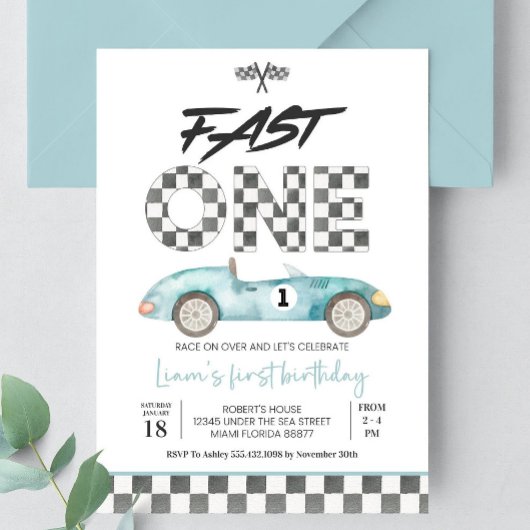 Invitation anniversaire modifiable Fast ONE voitur