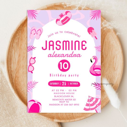 Invitation anniversaire modifiable Pink Pool Party
